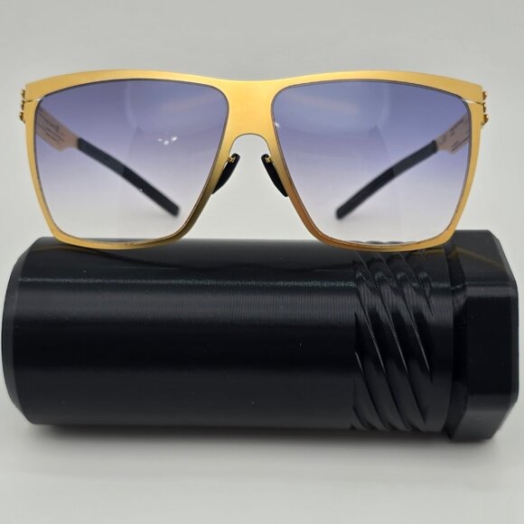 IC! Berlin Dark Energy Gold Frame Light Blue Gradient Lens Sunglasses w/ Case - Picture 1 of 16